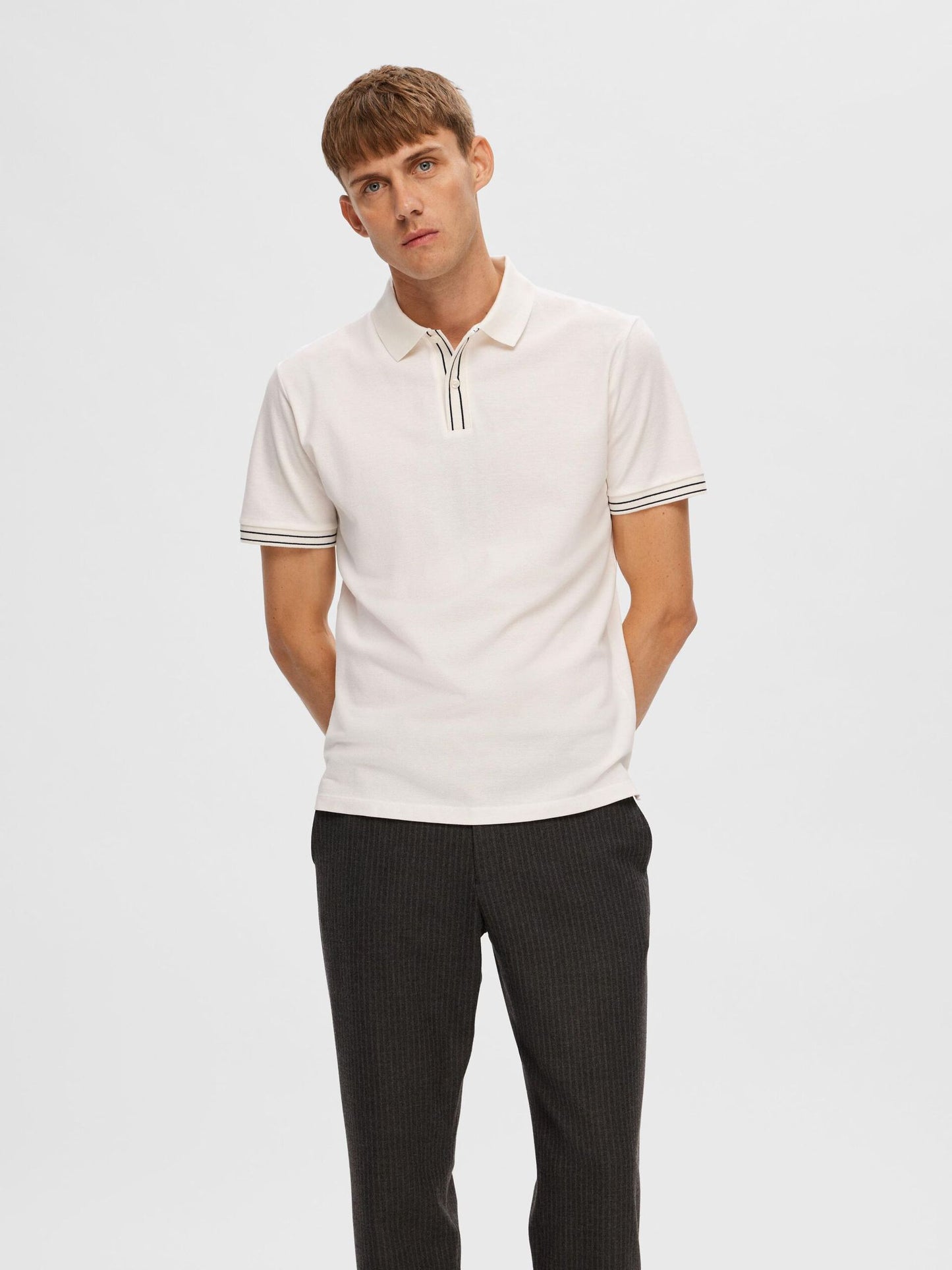 SELECTED White Piqué Poloshirt