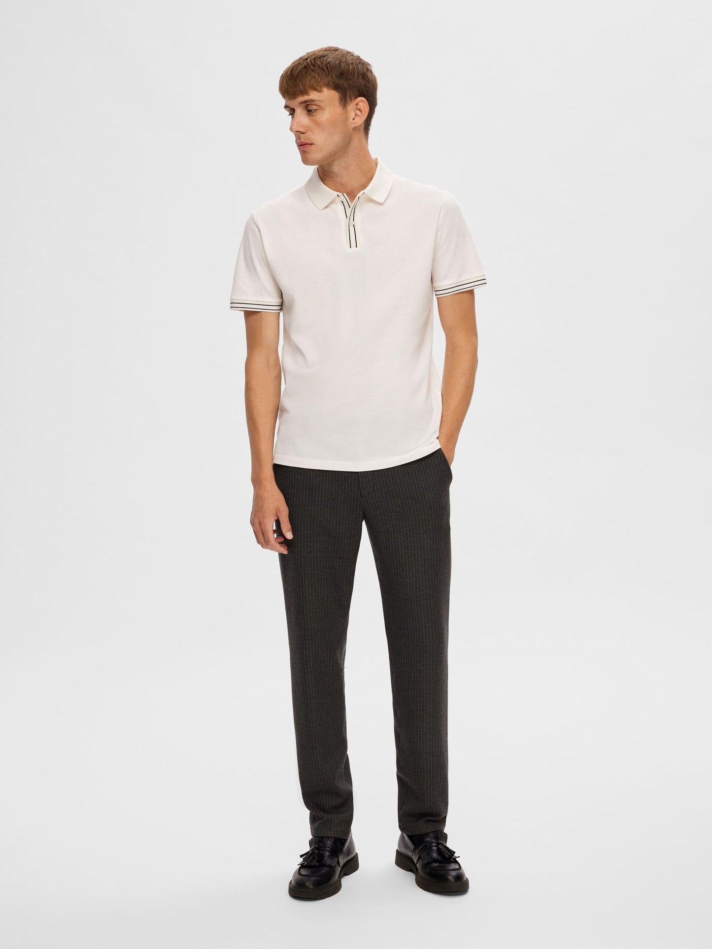 SELECTED White Piqué Poloshirt