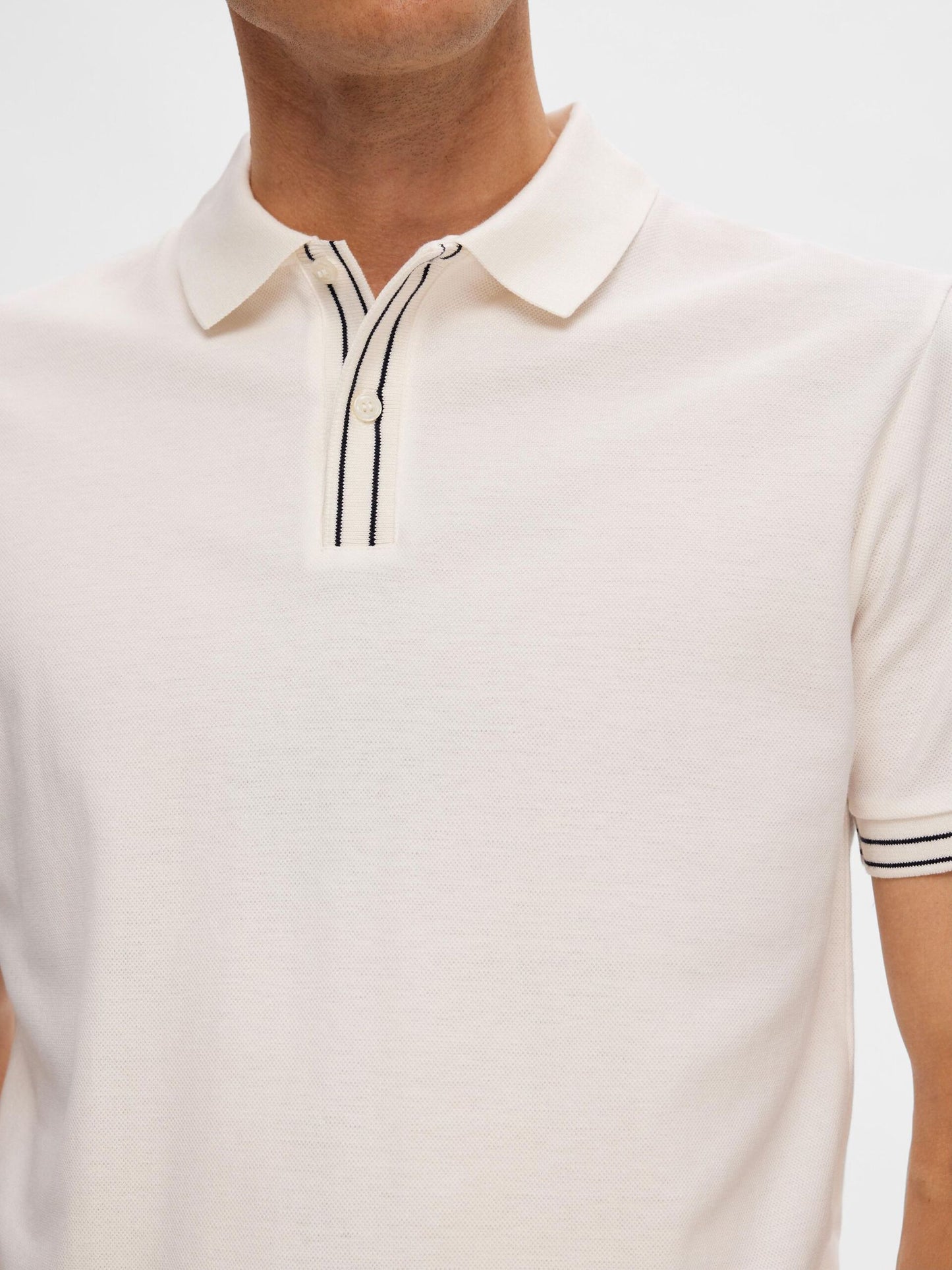 SELECTED White Piqué Poloshirt
