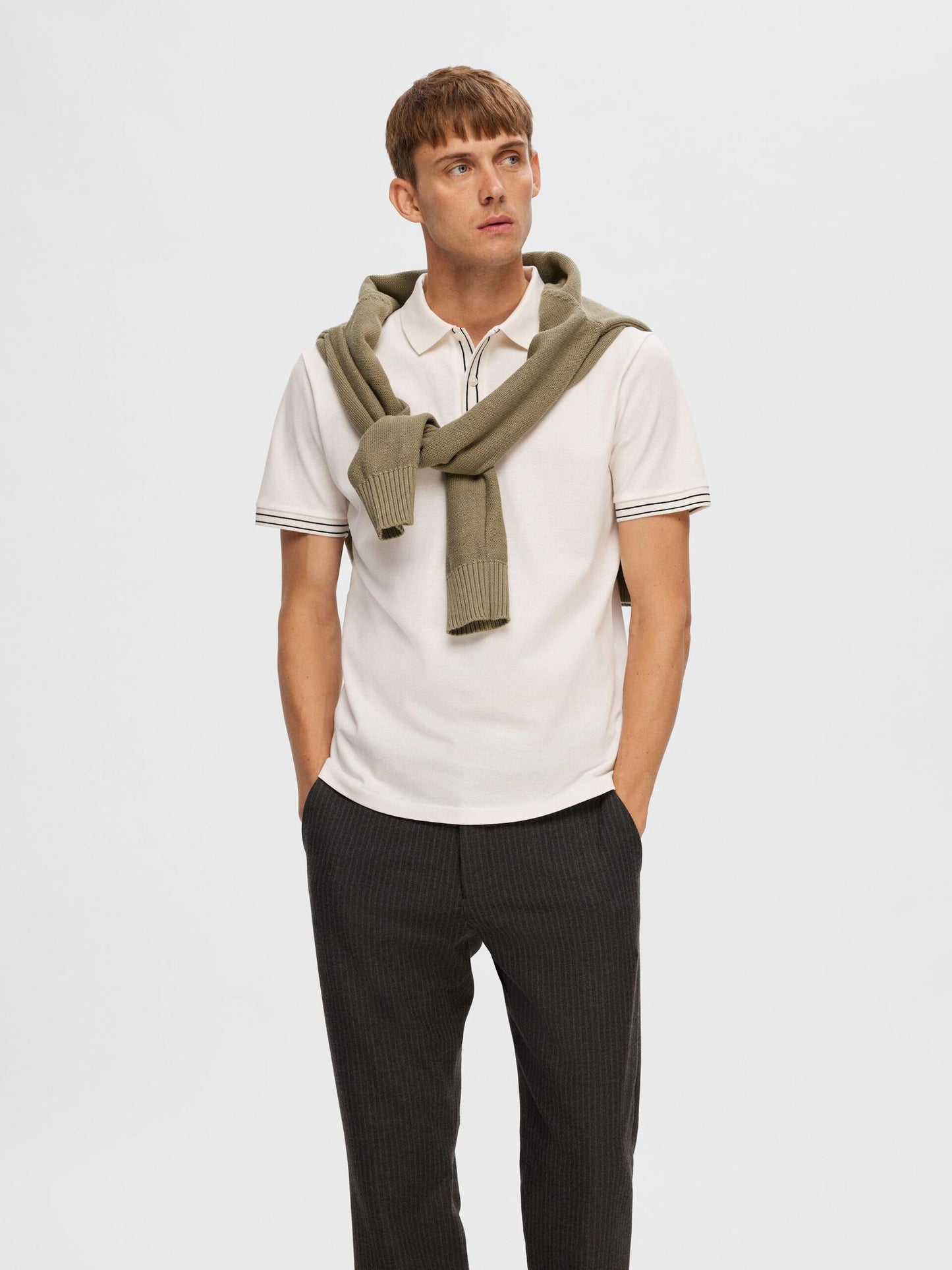 SELECTED White Piqué Poloshirt