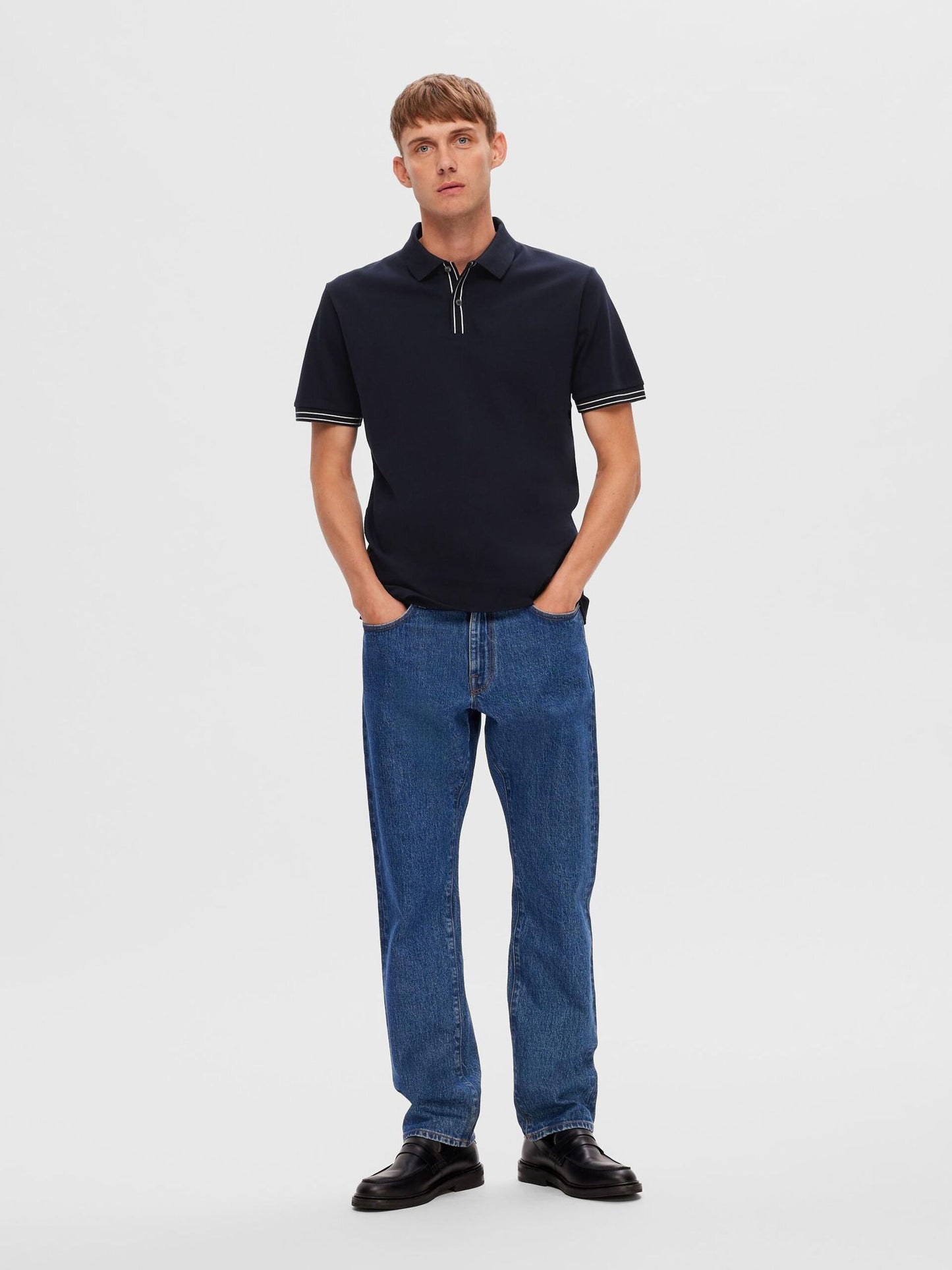 SELECTED Navy Piqué Poloshirt