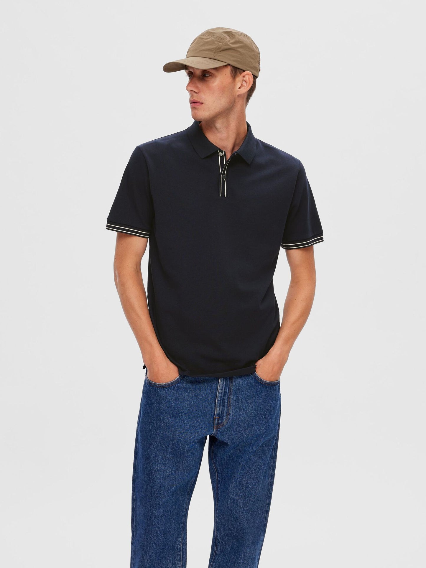 SELECTED Navy Piqué Poloshirt