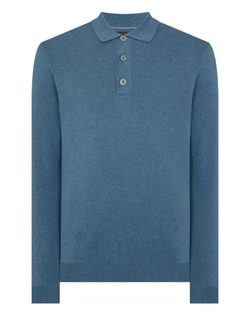 Remus Uomo Blue Cotton 3 Button Jumper