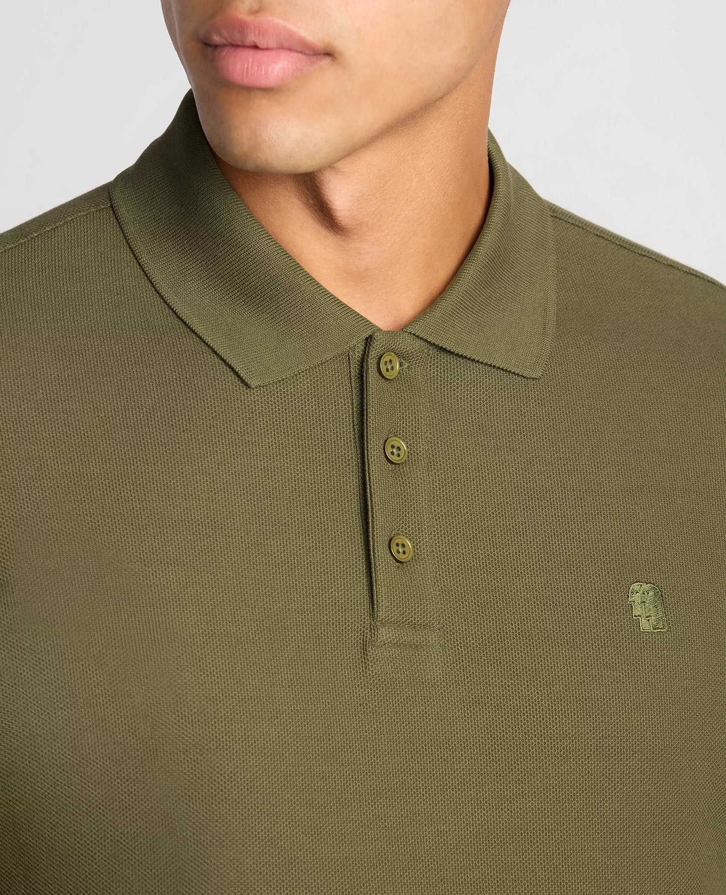 Remus Uomo Khaki Green Long Sleeve Cotton Polo