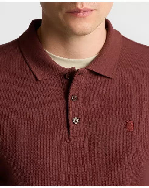 Remus Uomo Burgundy Long Sleeve Cotton Polo