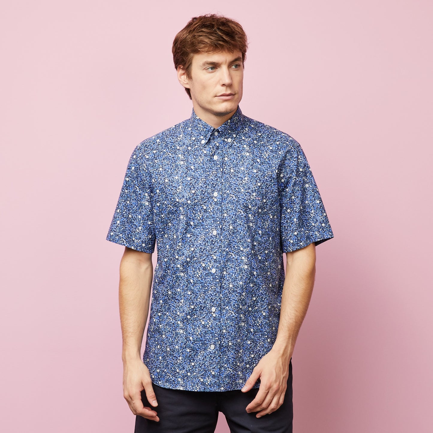Eden Park Blue Short Sleeve Floral Shirt