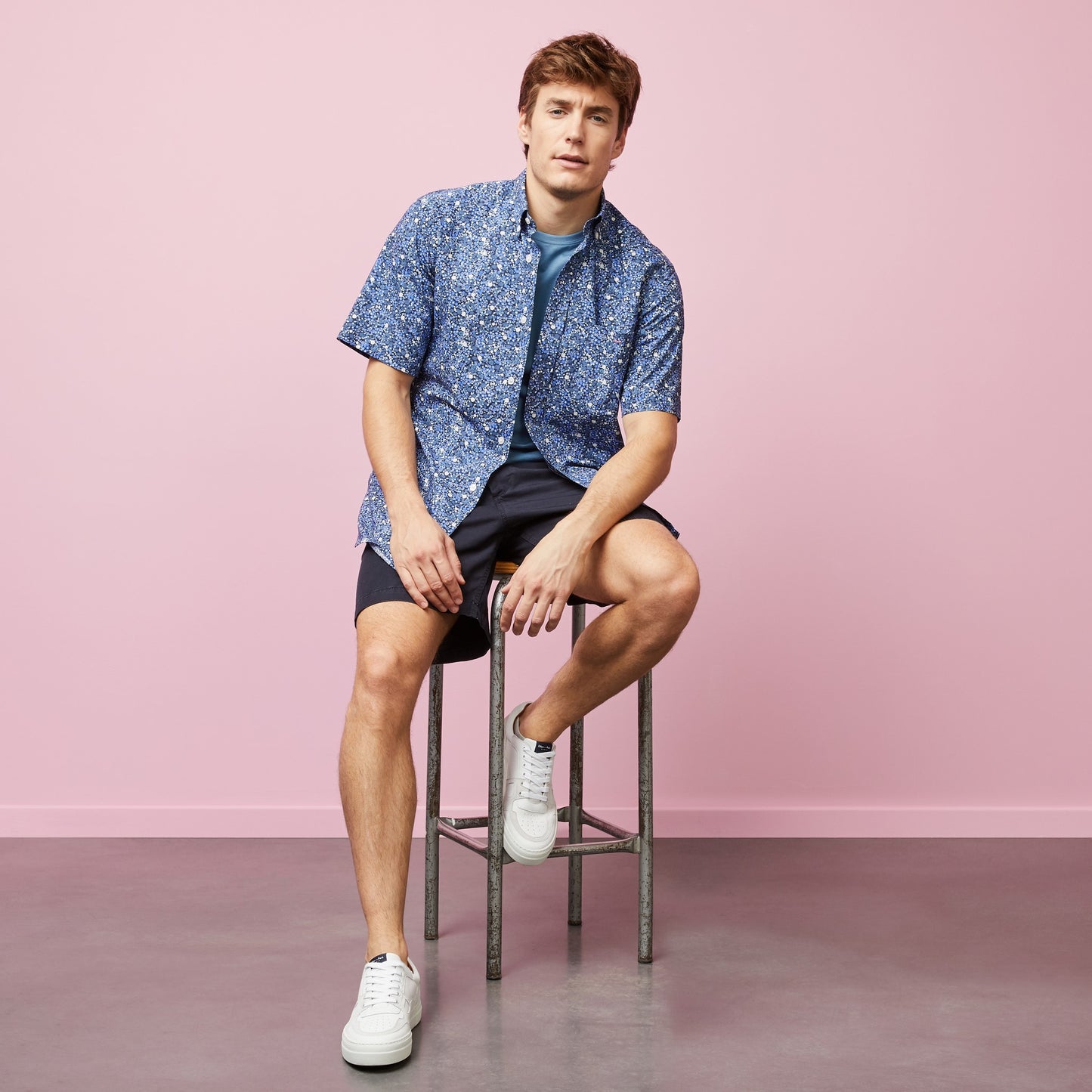 Eden Park Blue Short Sleeve Floral Shirt