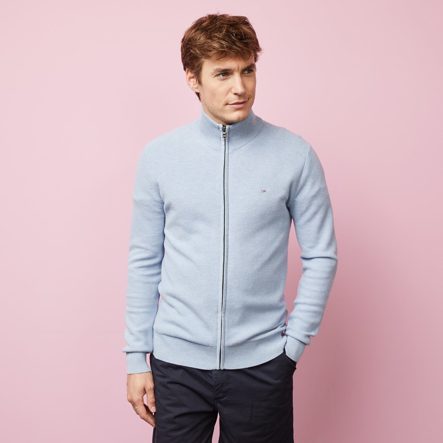 Eden Park Light Blue Seed Stitch Full-Zip Jumper