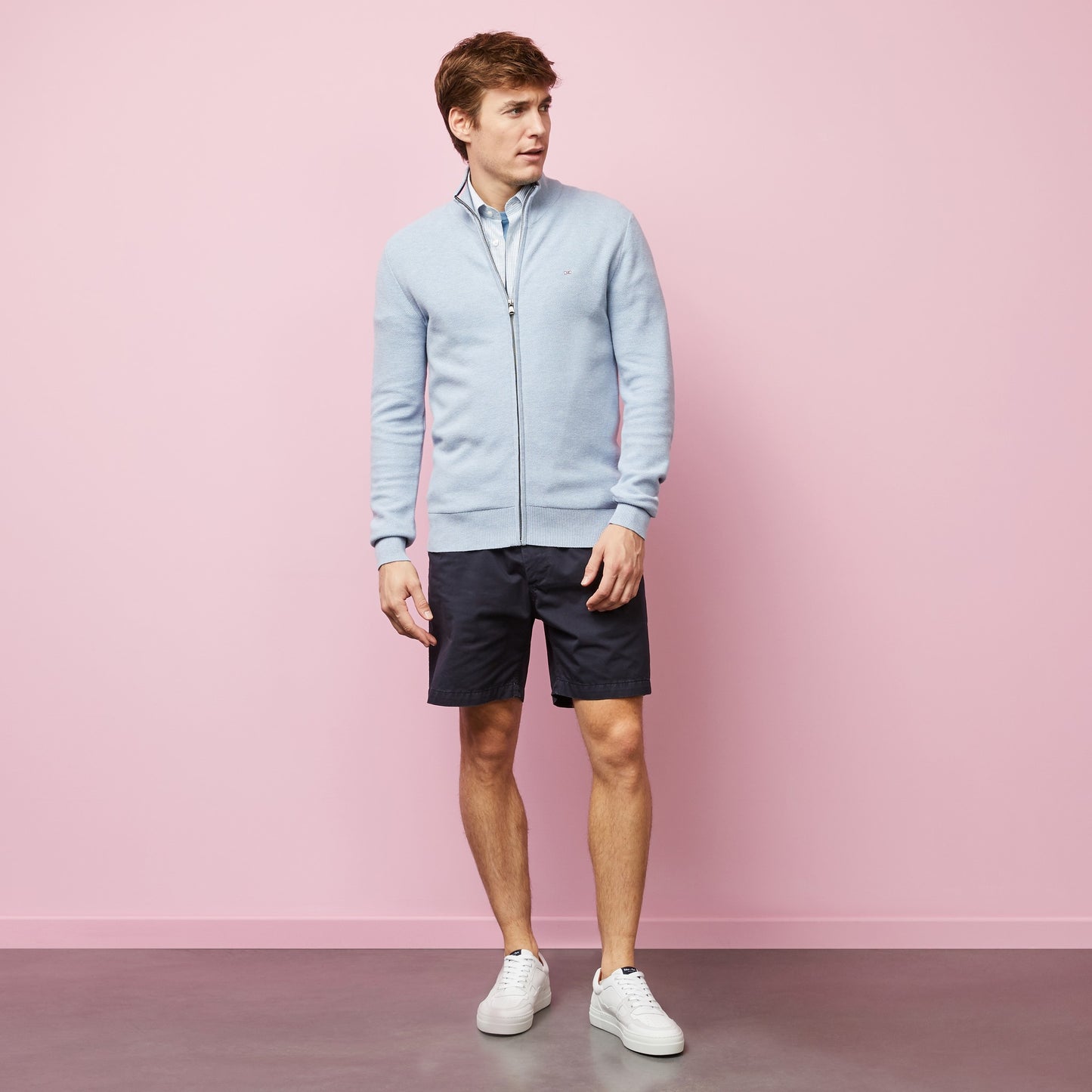 Eden Park Light Blue Seed Stitch Full-Zip Jumper