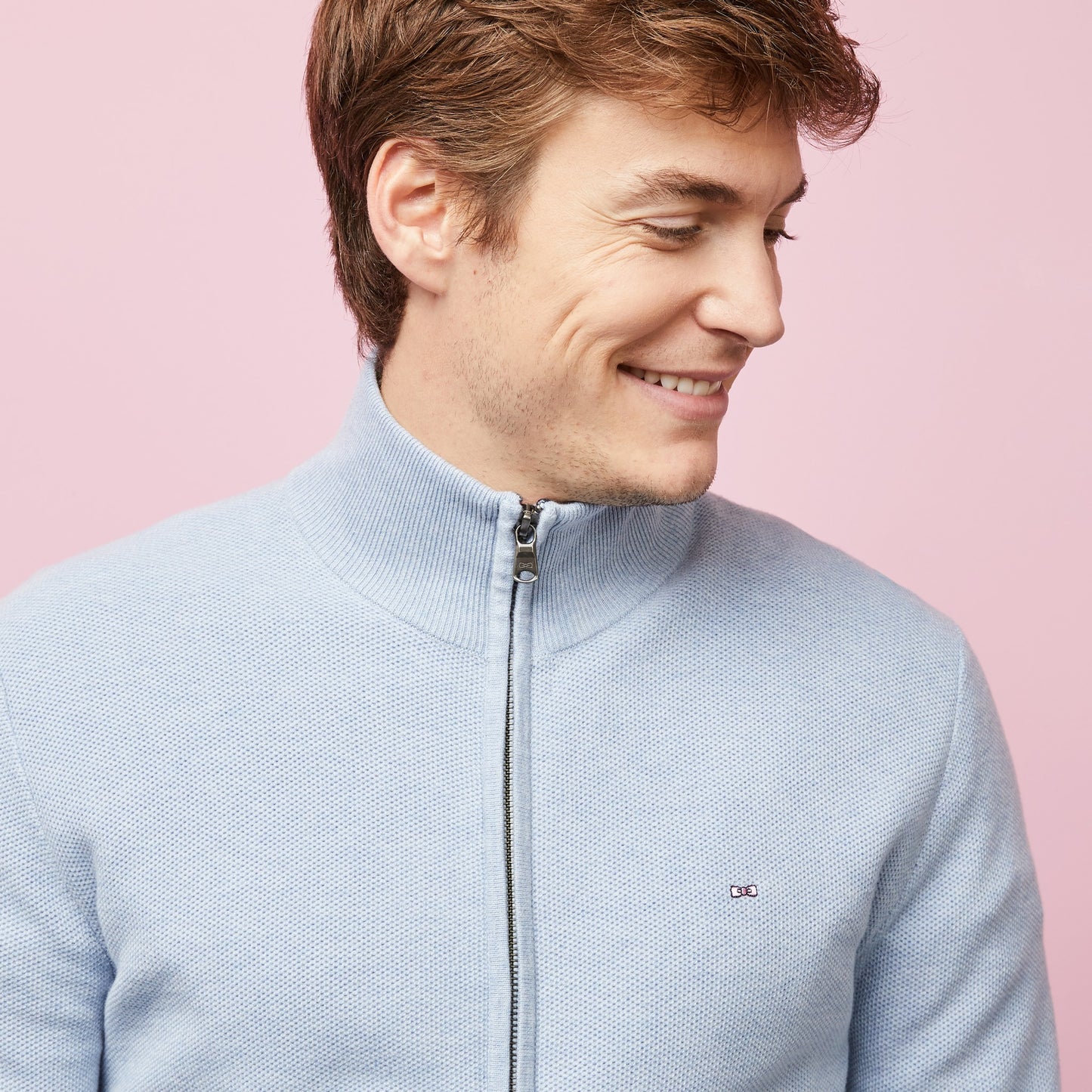 Eden Park Light Blue Seed Stitch Full-Zip Jumper
