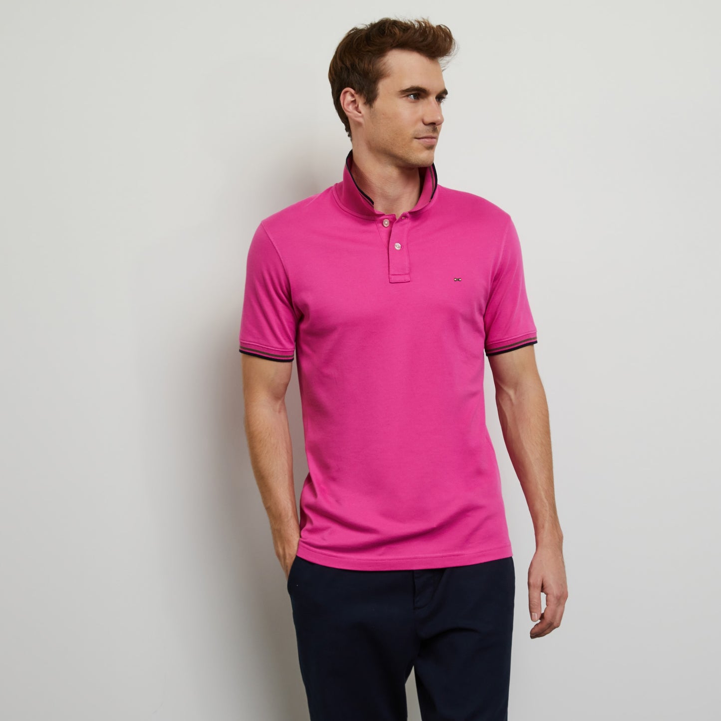 Eden Park Pink Cotton Polo with EP Stripe Trim