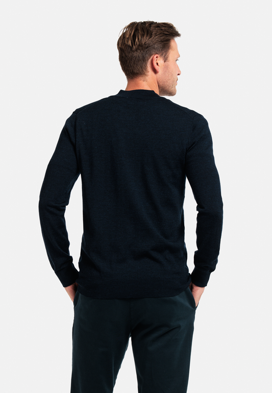 Thomas Maine Navy Merino Wool Half Zip Jumper