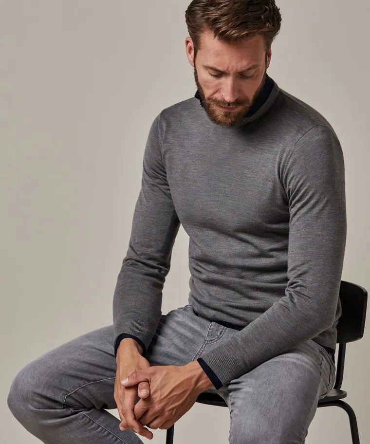 Profuomo Dark Grey Merino Classic Round-Neck Jumper