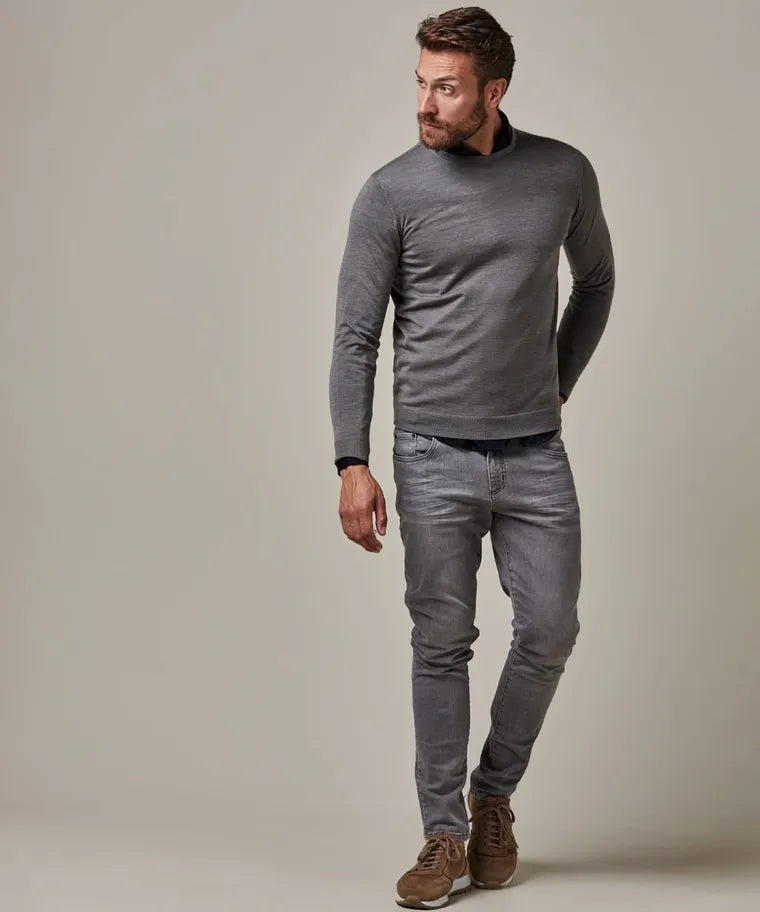 Profuomo Dark Grey Merino Classic Round-Neck Jumper