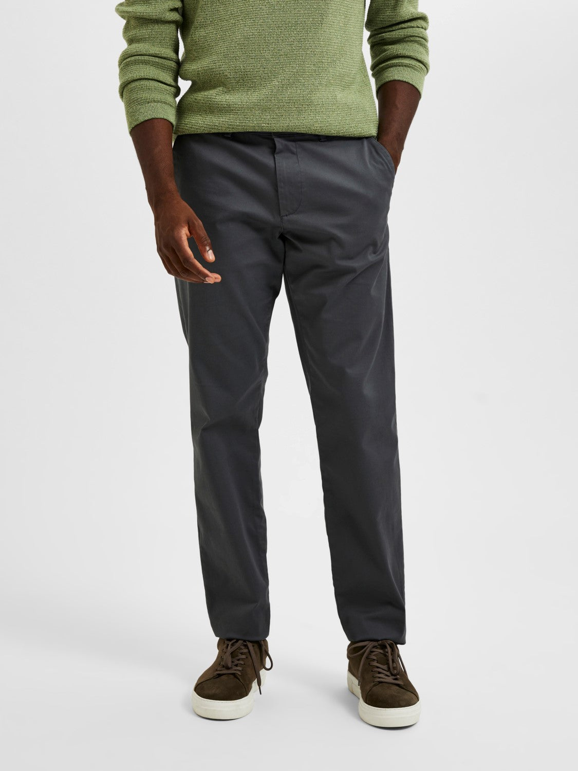 SELECTED Grey Slim Fit Flex Chinos