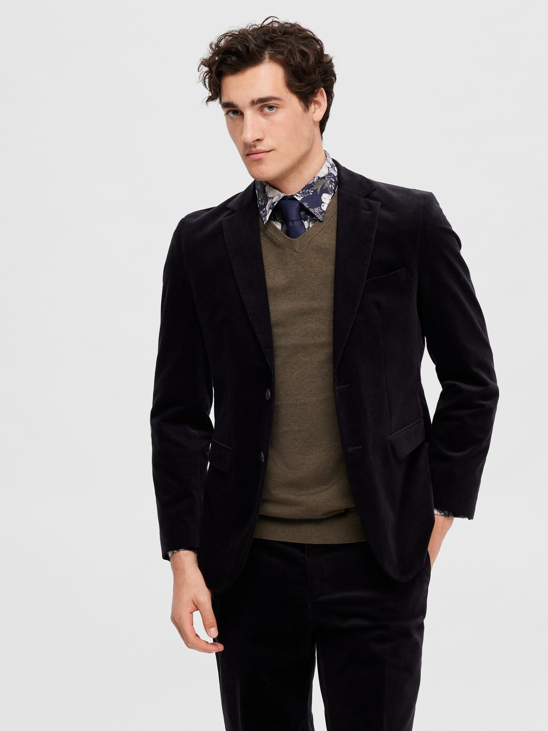 SELECTED Black Floral Classic Cotton Shirt
