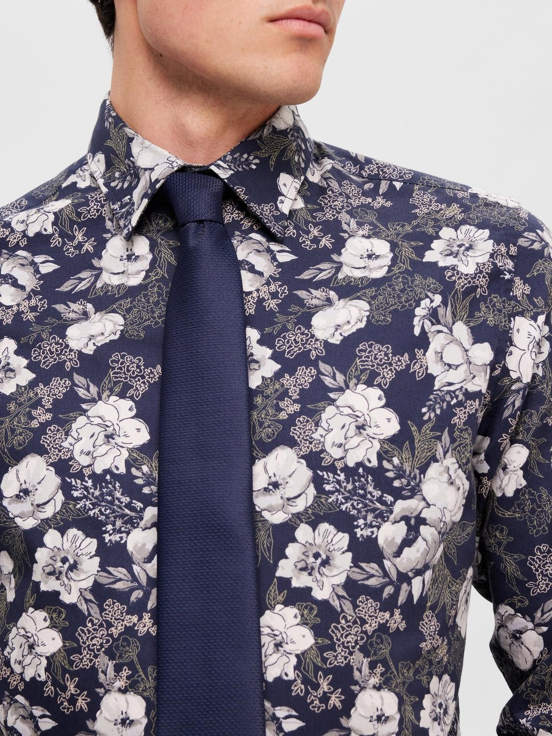 SELECTED Black Floral Classic Cotton Shirt
