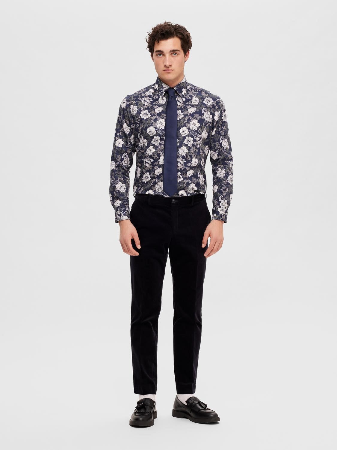 SELECTED Black Floral Classic Cotton Shirt