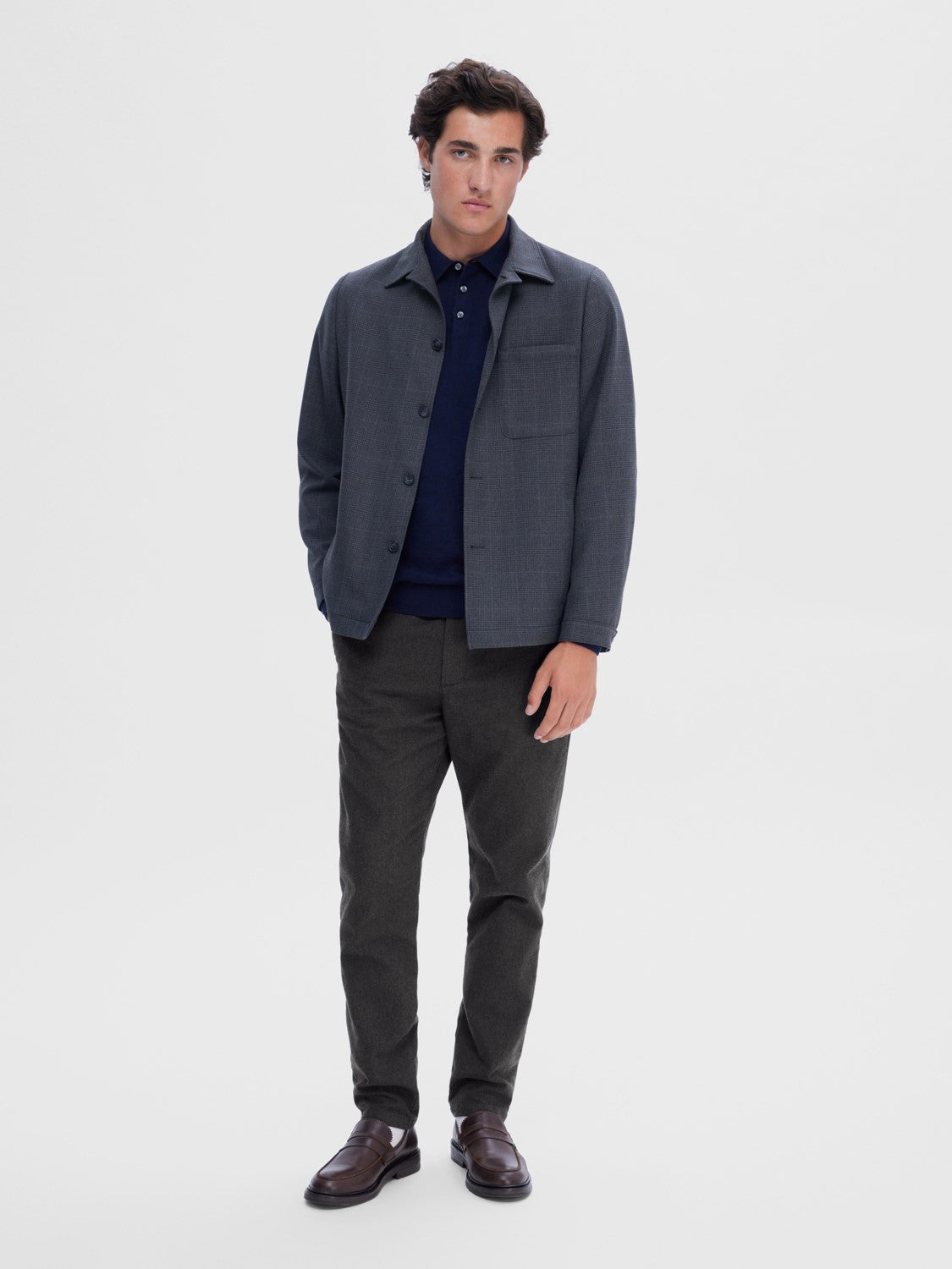 SELECTED Navy 3 Button Knit Poloshirt