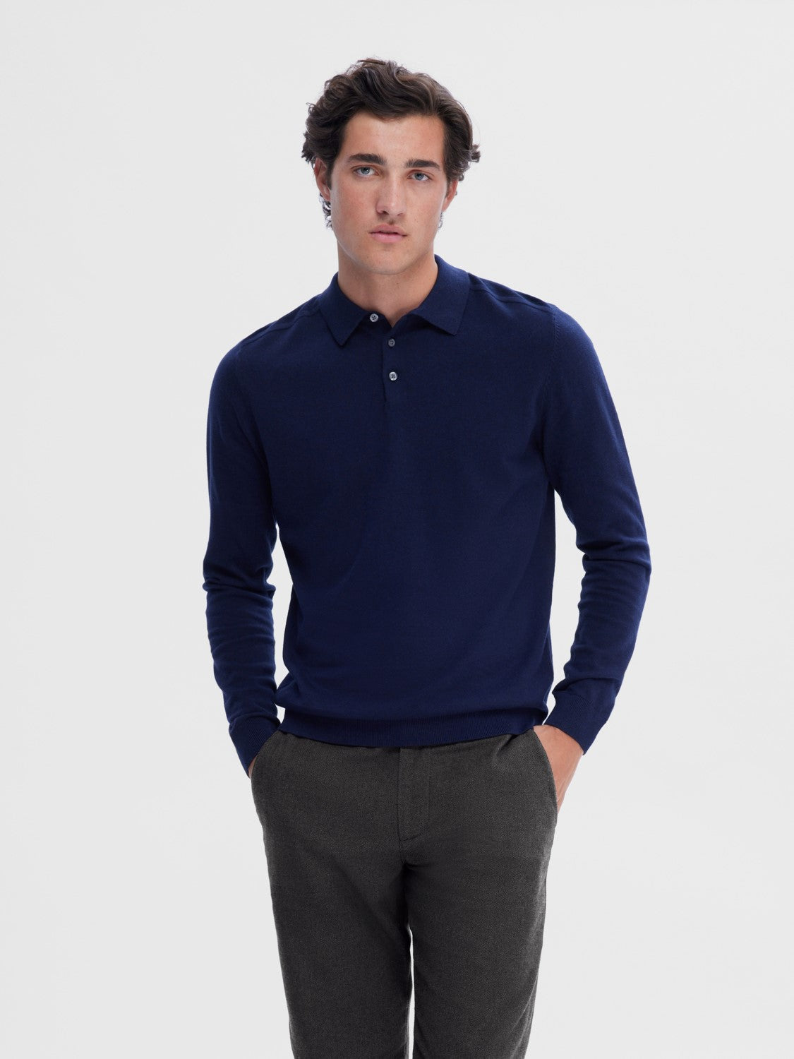 SELECTED Navy 3 Button Knit Poloshirt