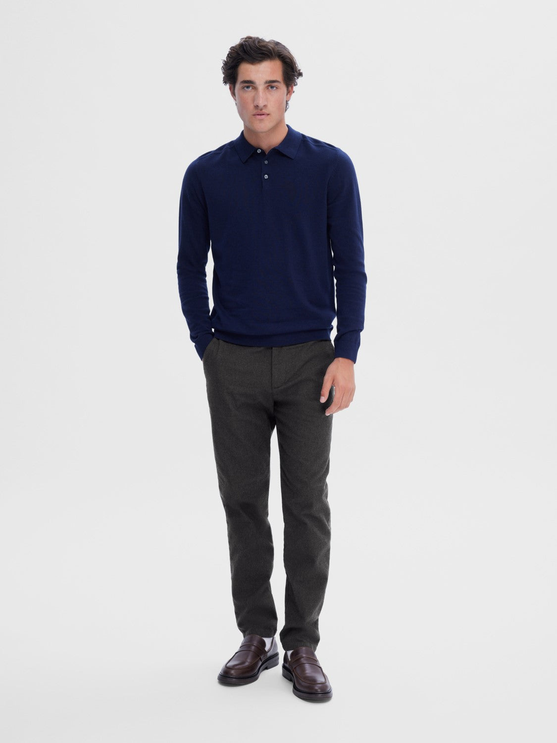 SELECTED Navy 3 Button Knit Poloshirt