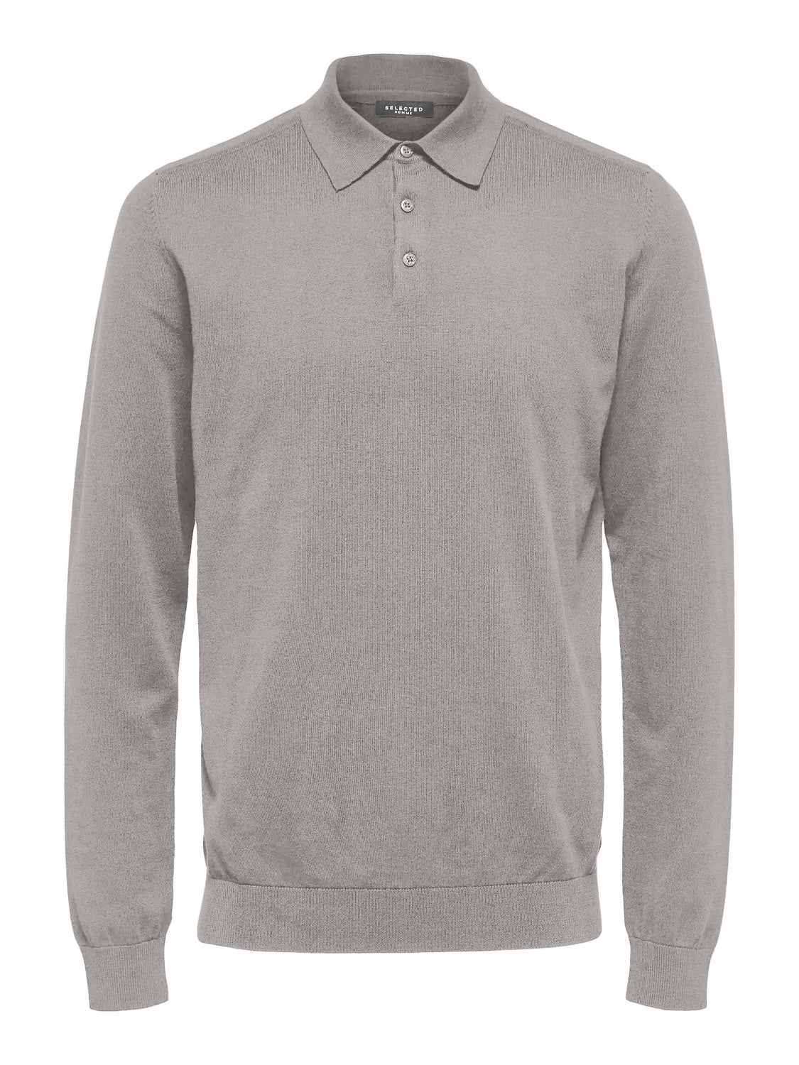 SELECTED Grey 3 Button Knit Poloshirt