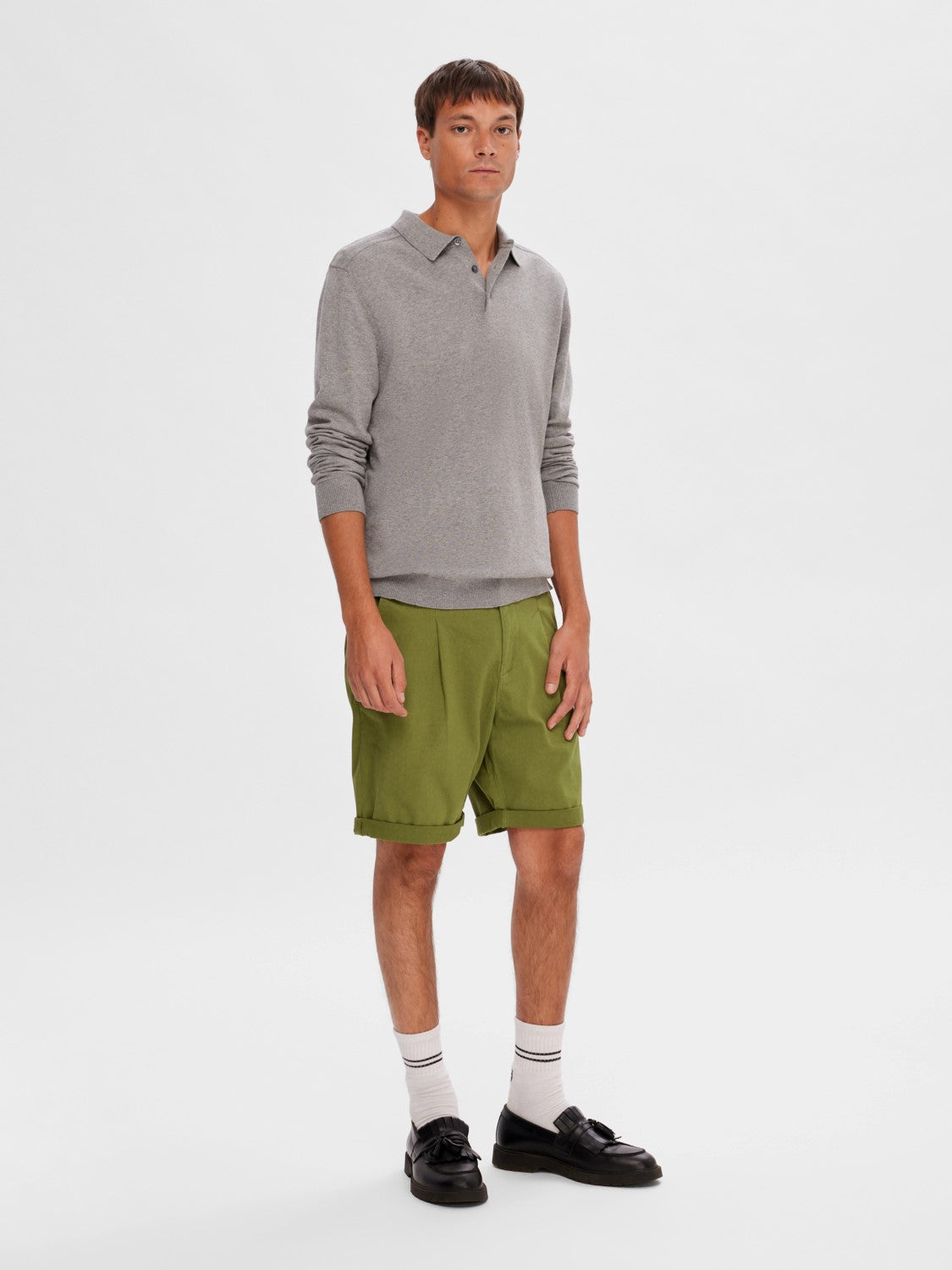 SELECTED Grey 3 Button Knit Poloshirt