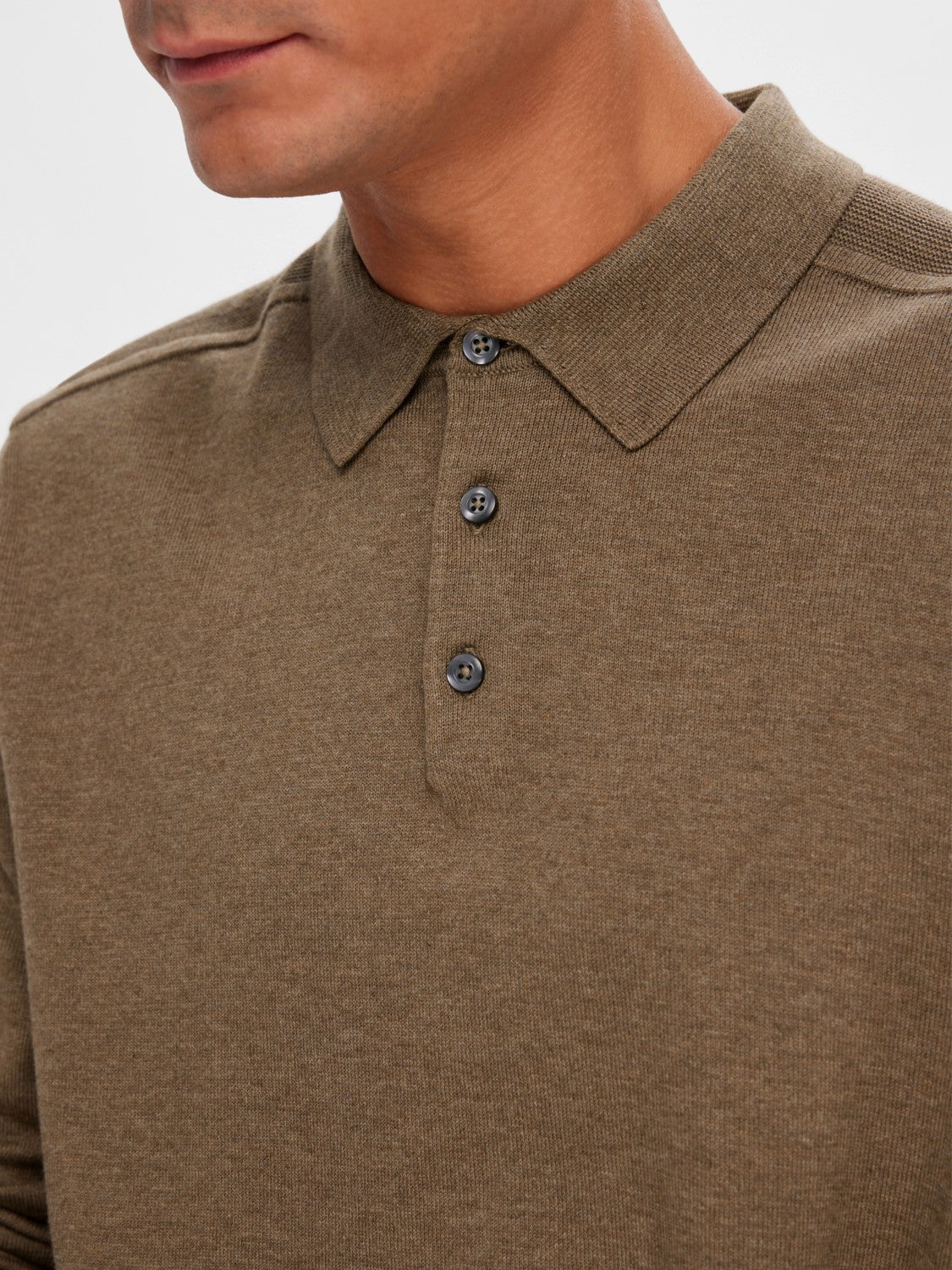 SELECTED Teak 3 Button Knit Poloshirt