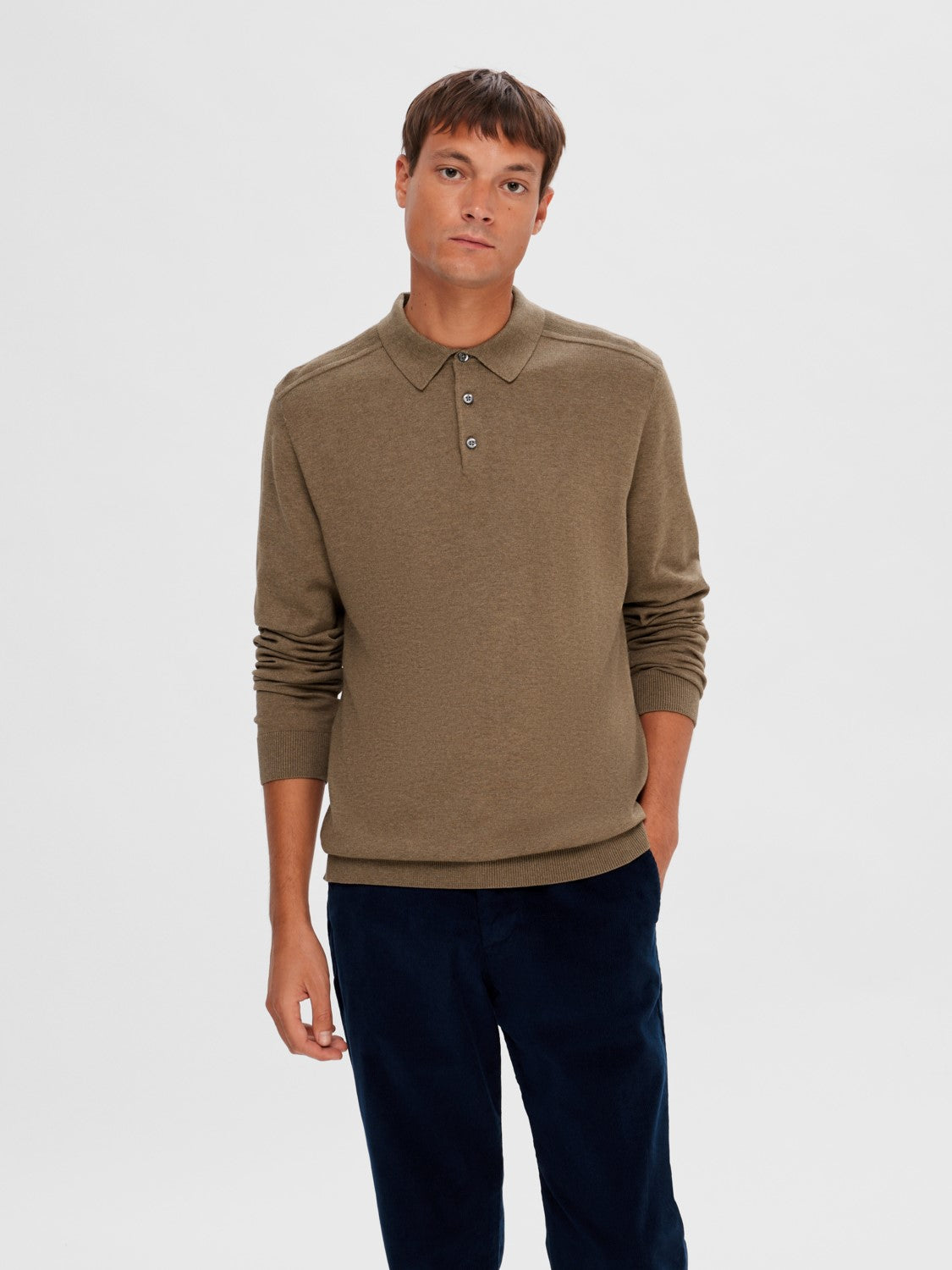 SELECTED Teak 3 Button Knit Poloshirt