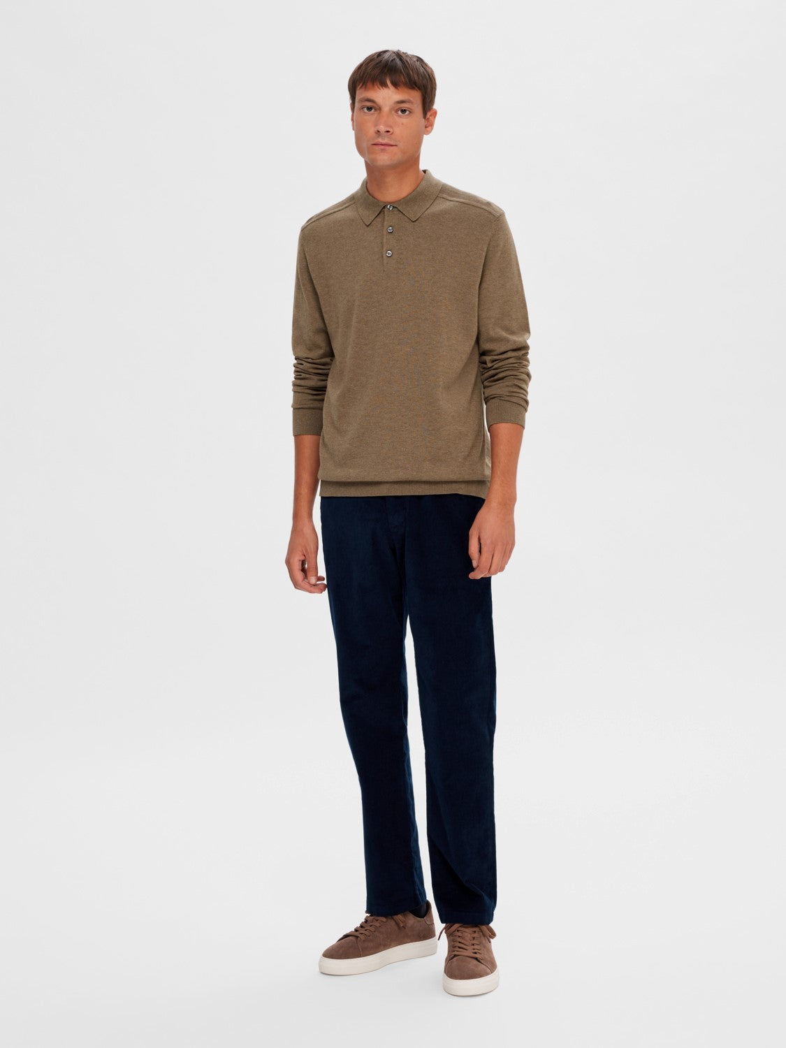 SELECTED Teak 3 Button Knit Poloshirt