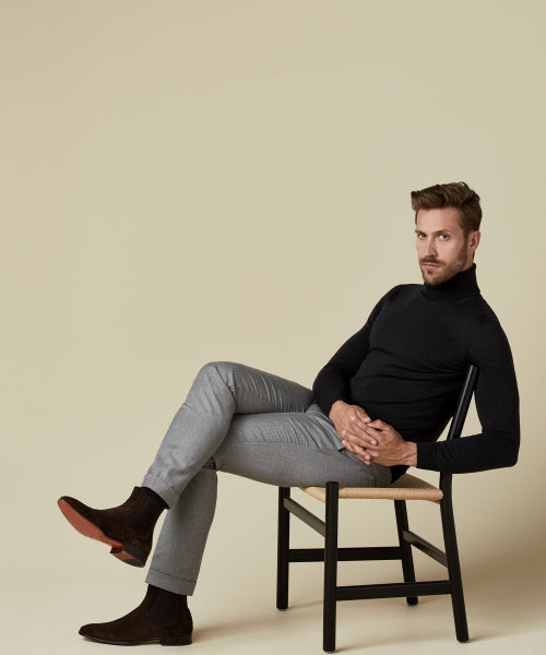 Profuomo Black Merino Roll-Neck Knit Jumper at StylishgGuy