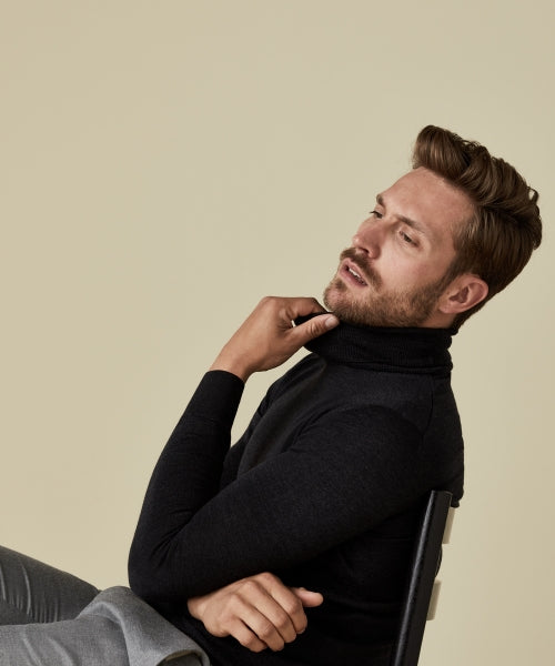 Profuomo Black Merino Roll-Neck Knit Jumper at StylishgGuy