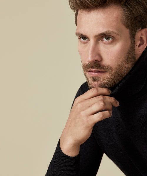 Profuomo Black Merino Roll-Neck Knit Jumper at StylishgGuy