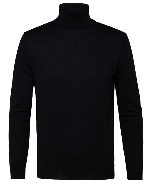 Profuomo Black Merino Roll-Neck Knit Jumper at StylishgGuy