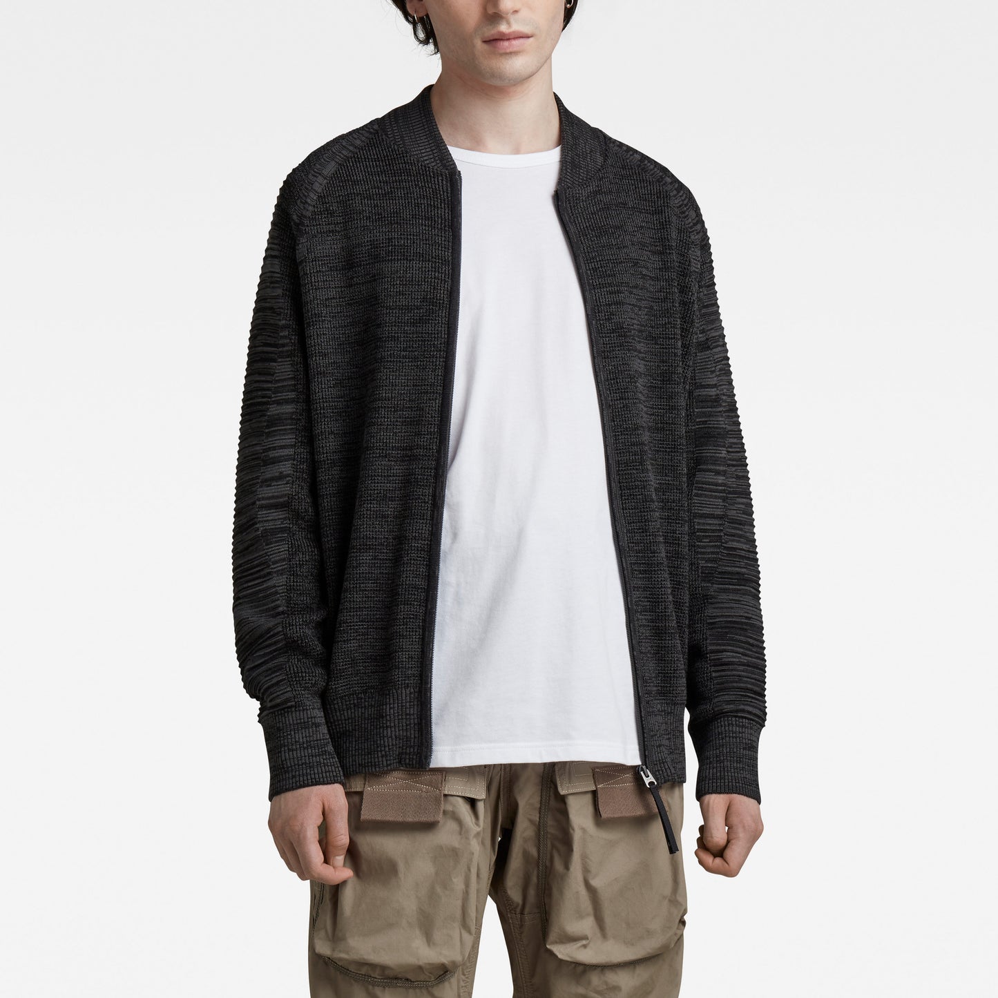 G-Star Grey & Black Biker Full-Zip Knit Cardigan (aw/22)