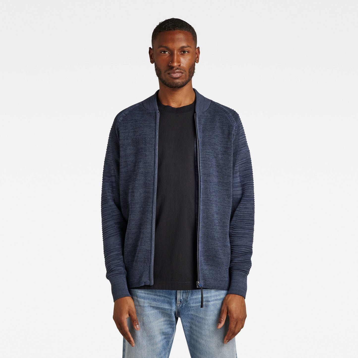 G-Star Mixed Blue Biker Full-Zip Knit Cardigan