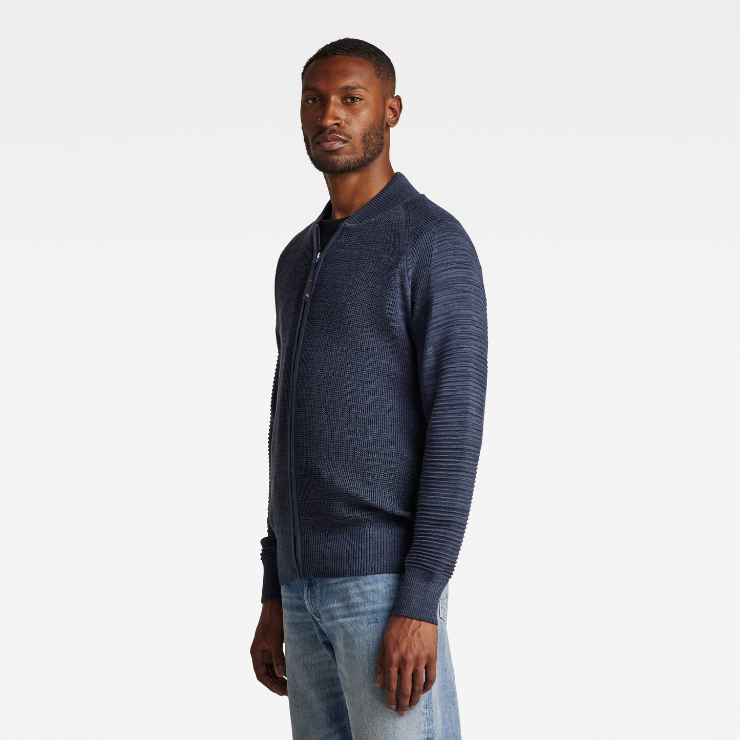 G-Star Mixed Blue Biker Full-Zip Knit Cardigan