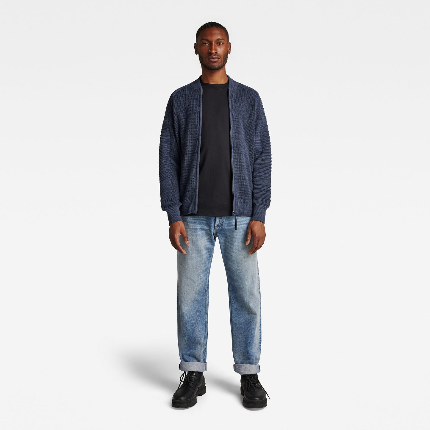 G-Star Mixed Blue Biker Full-Zip Knit Cardigan