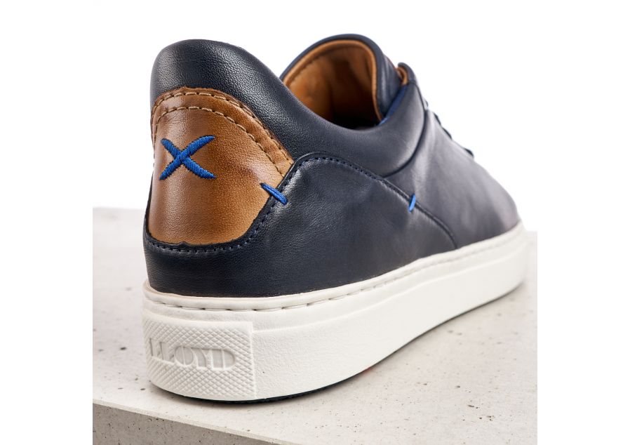LLOYD Navy Leather Trainer with laces and a comfortable white cushion sole, available at StylishGuy Menswear Dublin