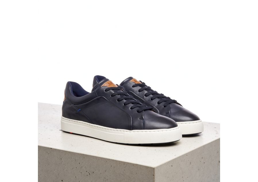 LLOYD Navy Leather Trainer with laces and a comfortable white cushion sole, available at StylishGuy Menswear Dublin