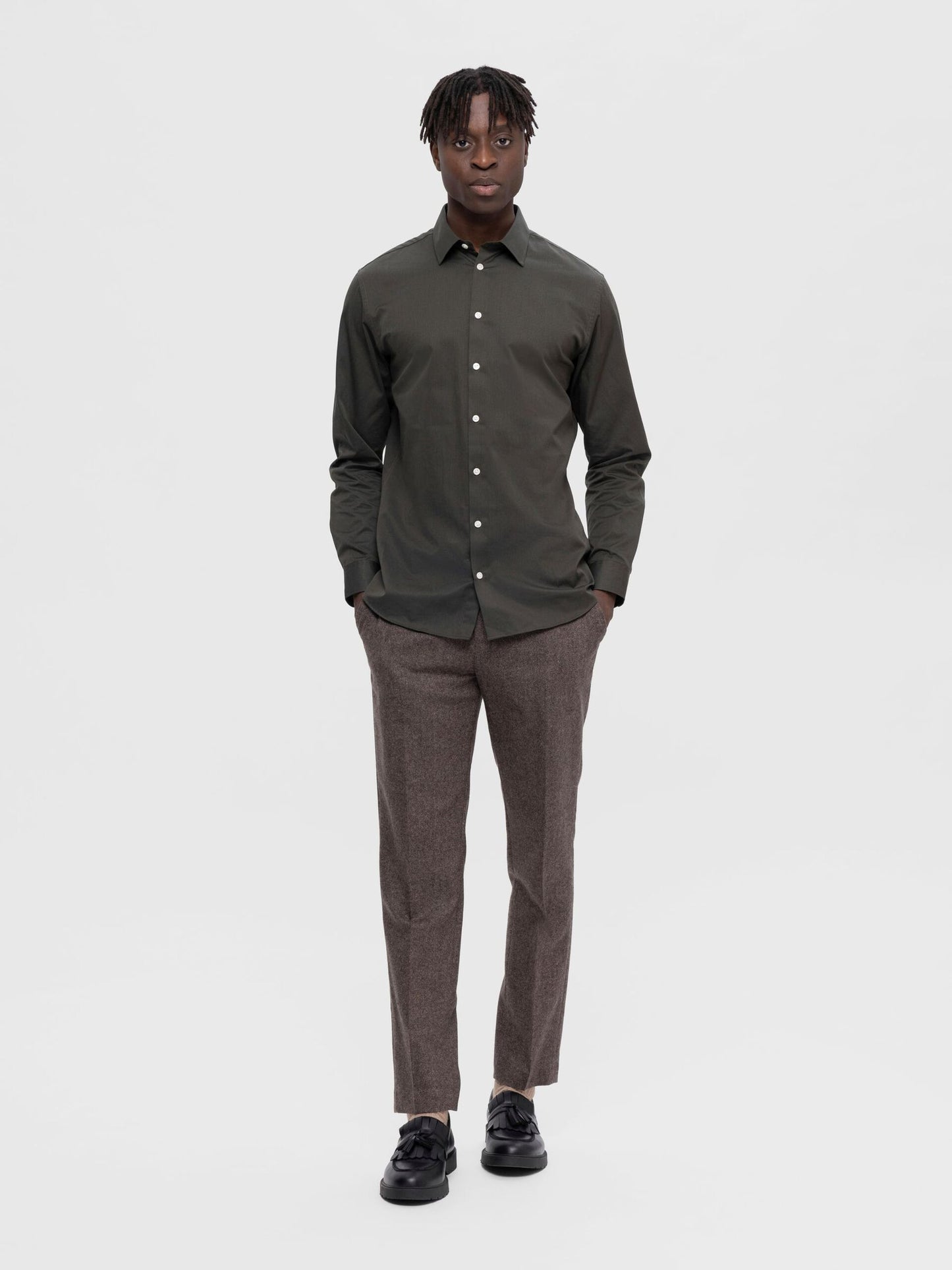 SELECTED Forest Green Classic Cotton Shirt