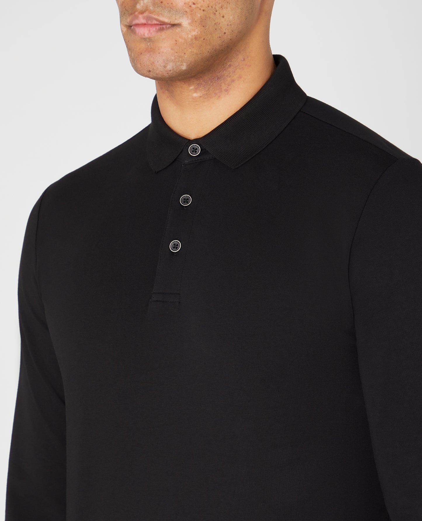 Remus Uomo Long Sleeve Black Cotton Polo