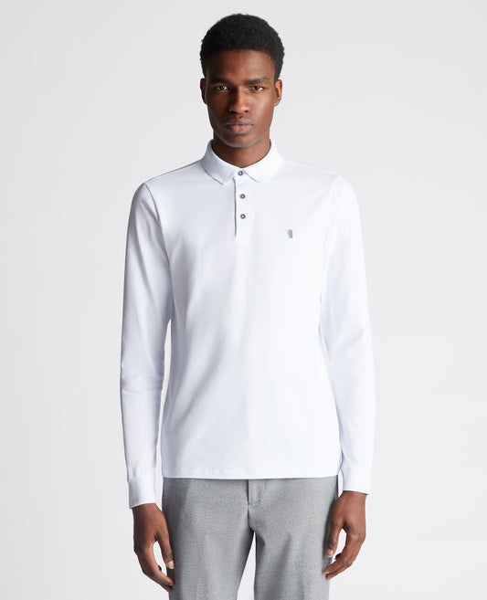 Remus Uomo Long Sleeve White Cotton Polo