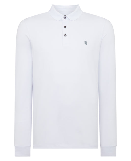 Remus Uomo Long Sleeve White Cotton Polo