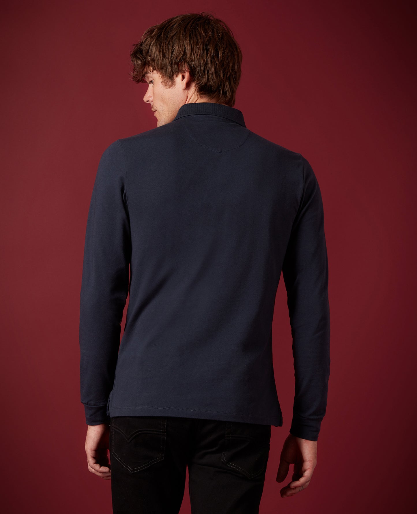 Remus Uomo Long Sleeve Navy Cotton Polo