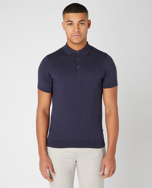 Remus Uomo Navy Knitted Cotton Polo