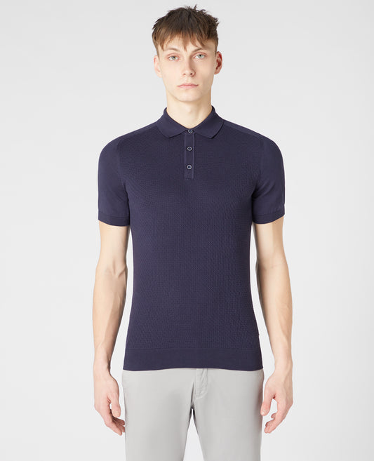 Remus Uomo Navy Waffle Cotton Polo