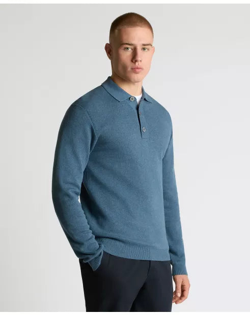 Remus Uomo Blue Cotton 3 Button Jumper
