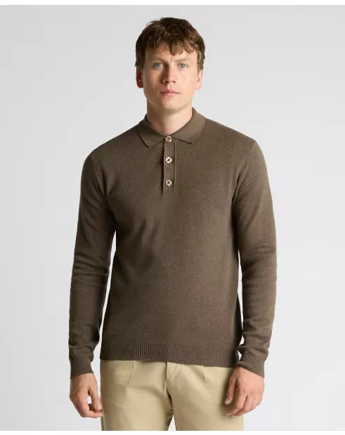 Remus Uomo Brown Cotton 3 Button Jumper