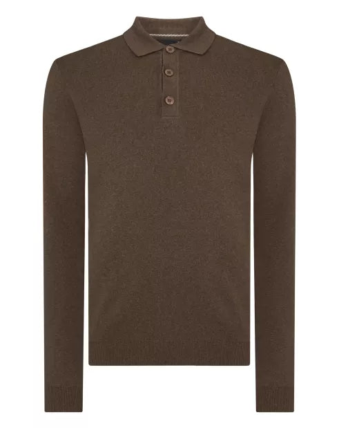 Remus Uomo Brown Cotton 3 Button Jumper